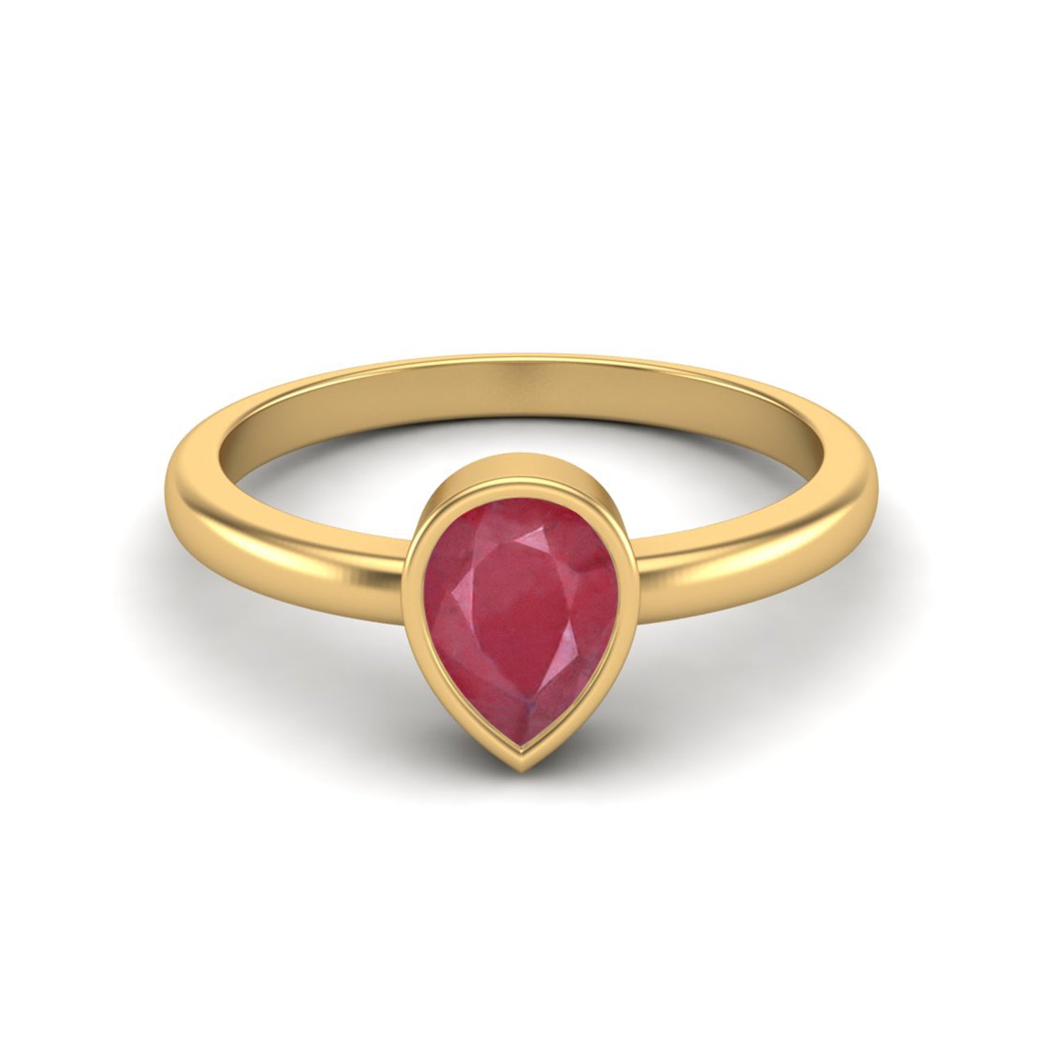 Ruby 0.75 Ct Pear Minimalist Bezel Solitaire Ring - 14k Yellow Gold