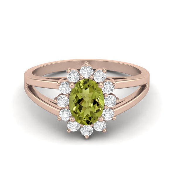 Oval Shaped Peridot Gemstone Wedding Ring 925 Sterling Silver Solitaire Split Wedding Ring