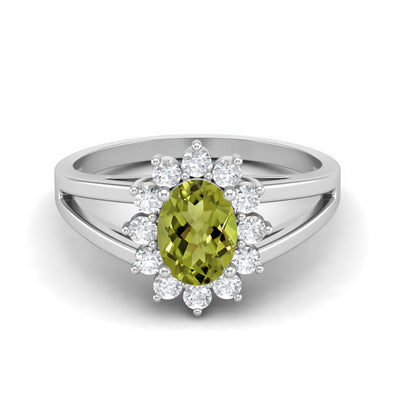 Oval Shaped Peridot Gemstone Wedding Ring 925 Sterling Silver Solitaire Split Wedding Ring