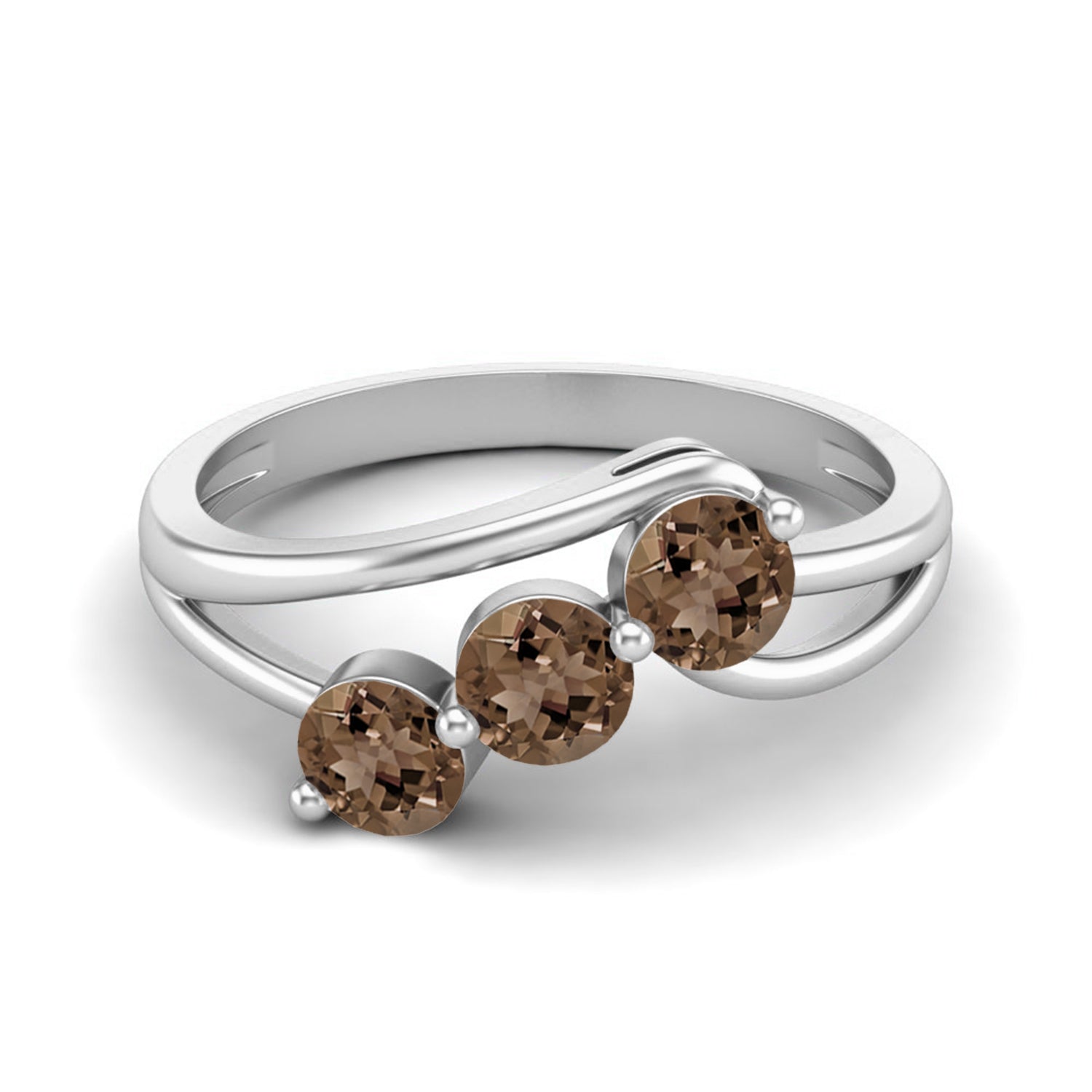 Smoky Quartz 1.50 Ct Round Three Stone Ring - 14K Yellow Gold