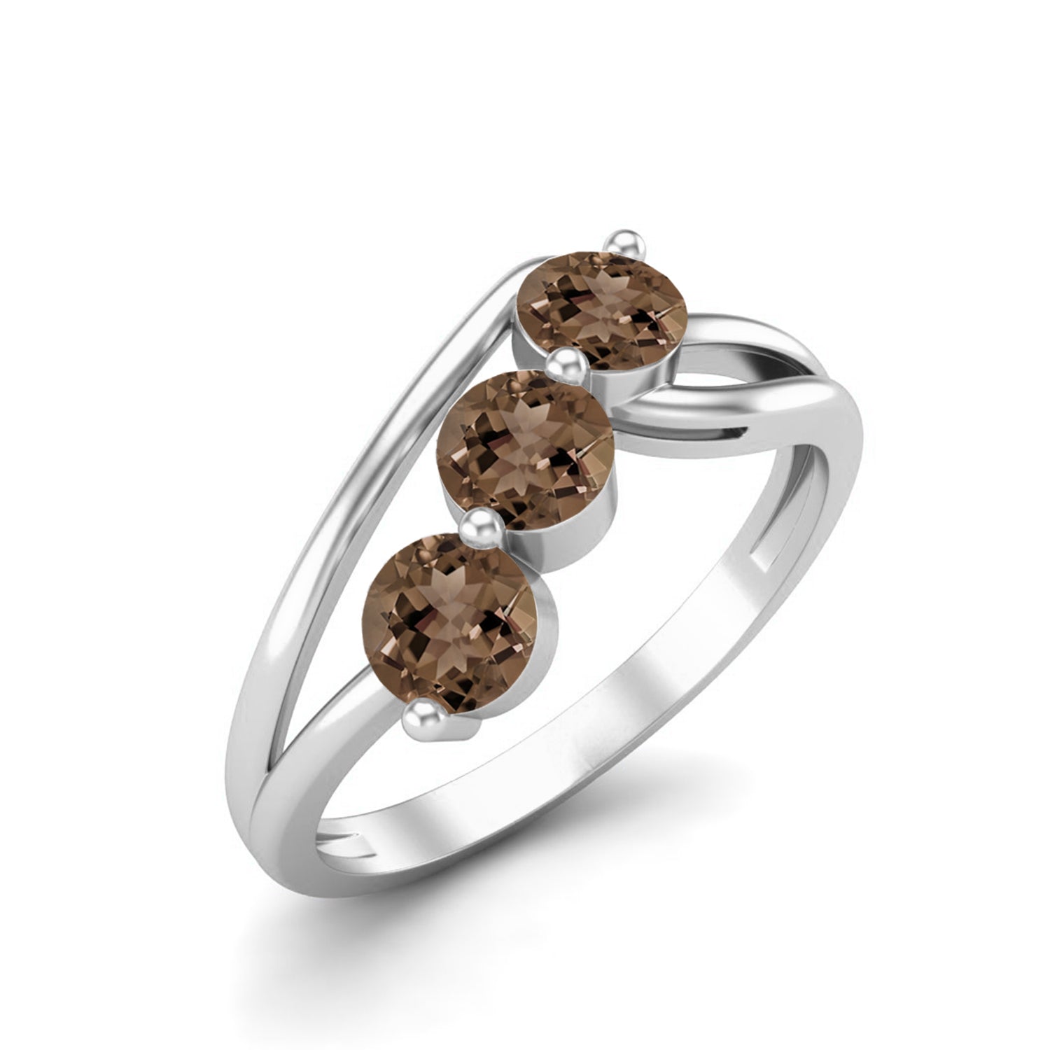 Smoky Quartz 1.50 Ct Round Three Stone Ring - 14K Yellow Gold