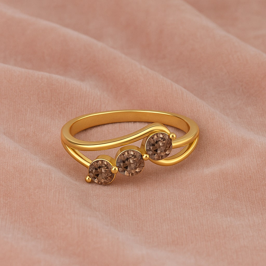 Smoky Quartz 1.50 Ct Round Three Stone Ring - 14K Yellow Gold