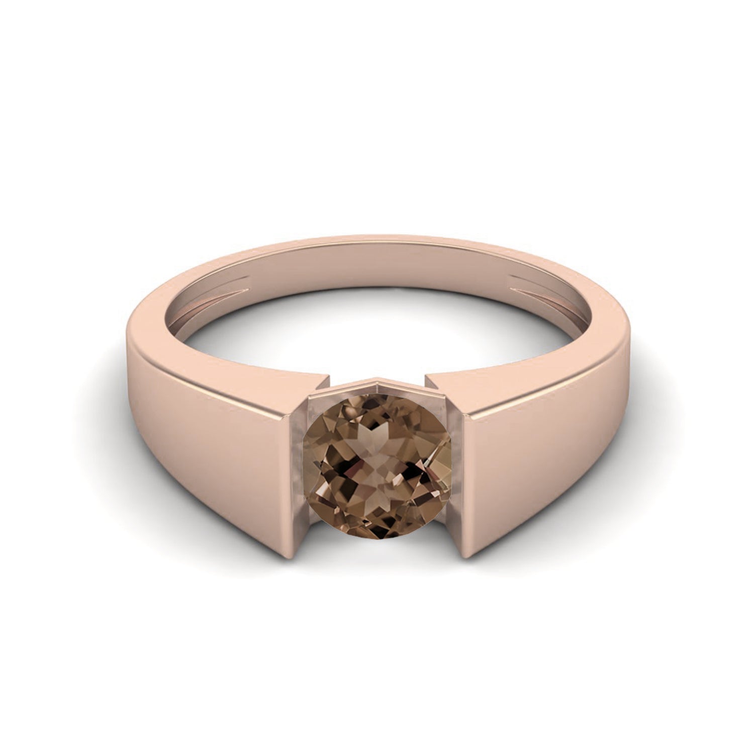 Smoky Quartz 0.75 Ct Round Modern Bezel Set Ring - 14K Yellow Gold