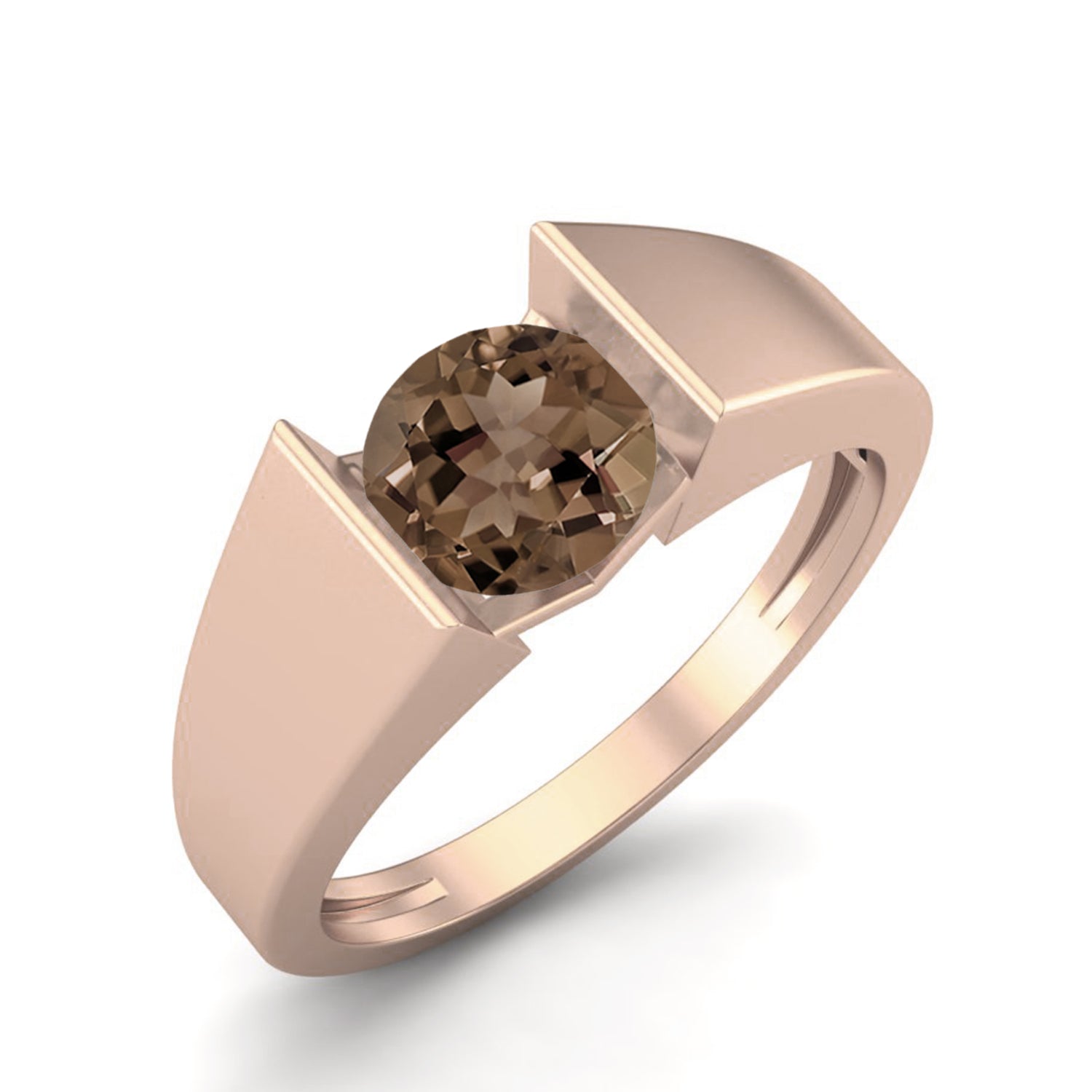 Smoky Quartz 0.75 Ct Round Modern Bezel Set Ring - 14K Yellow Gold