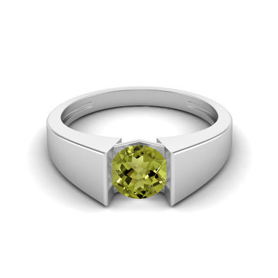 Round Shaped Peridot Gemstone Wedding Ring 925 Sterling Silver Solitaire Tension Set Ring