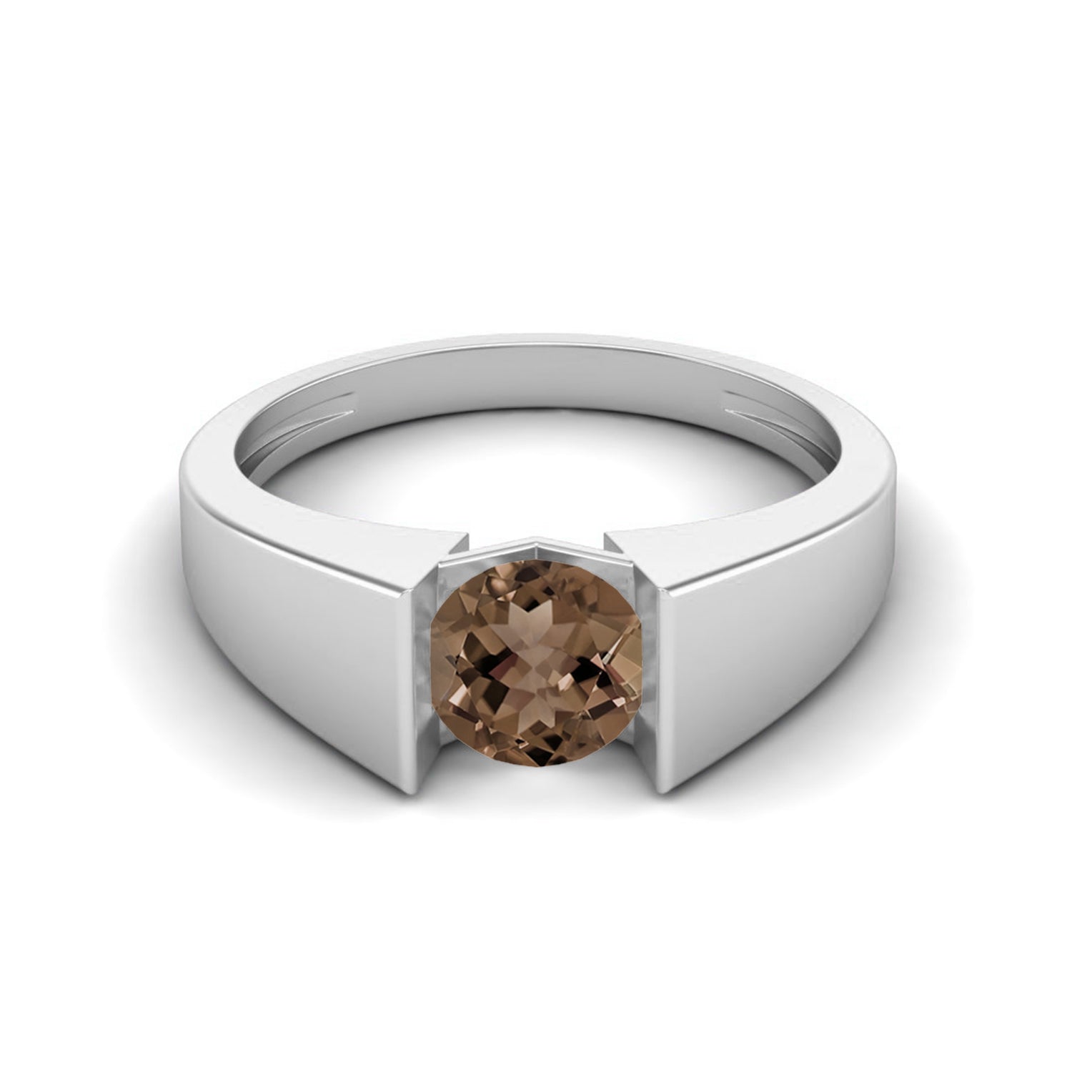 Smoky Quartz 0.75 Ct Round Modern Bezel Set Ring - 14K Yellow Gold