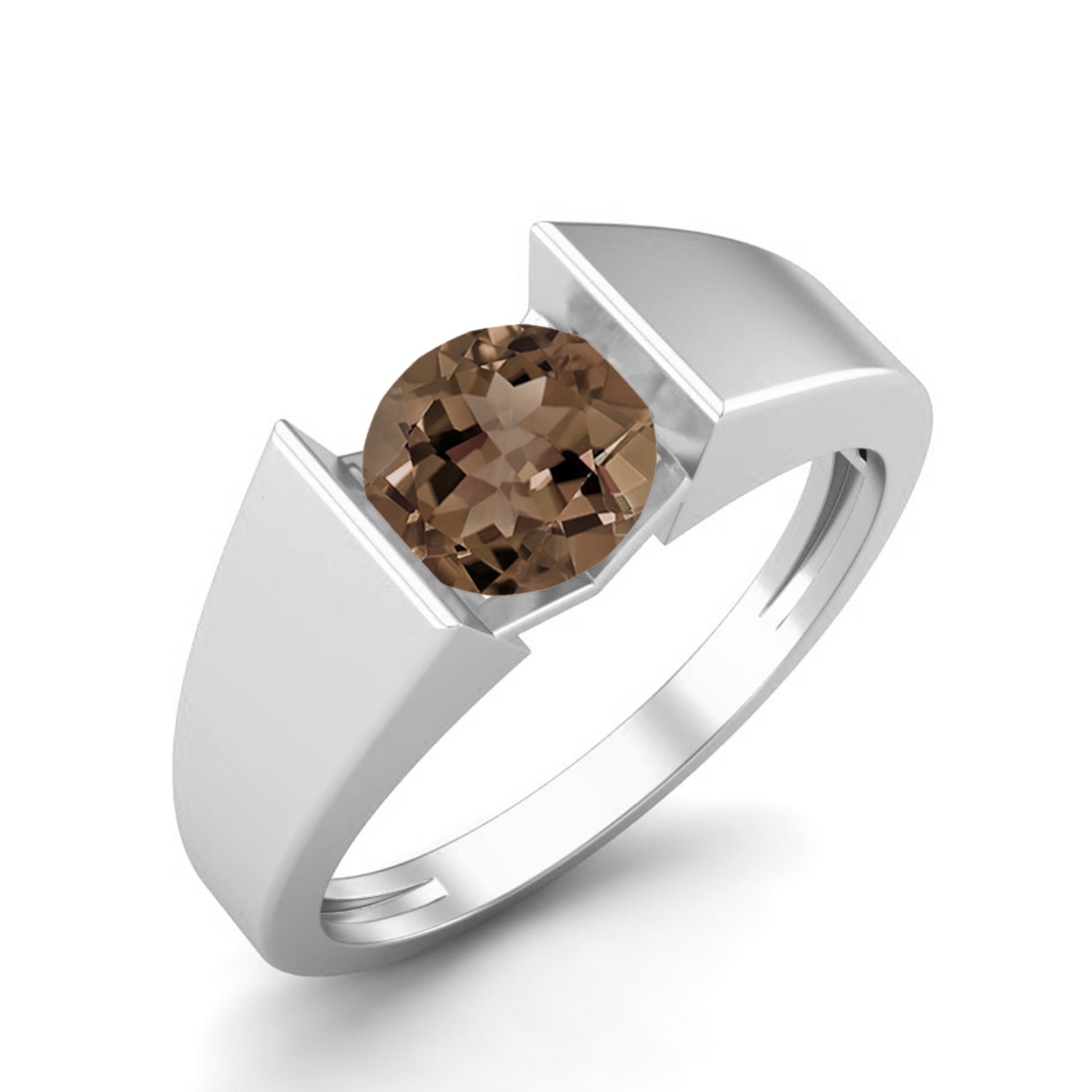Smoky Quartz 0.75 Ct Round Modern Bezel Set Ring - 14K Yellow Gold