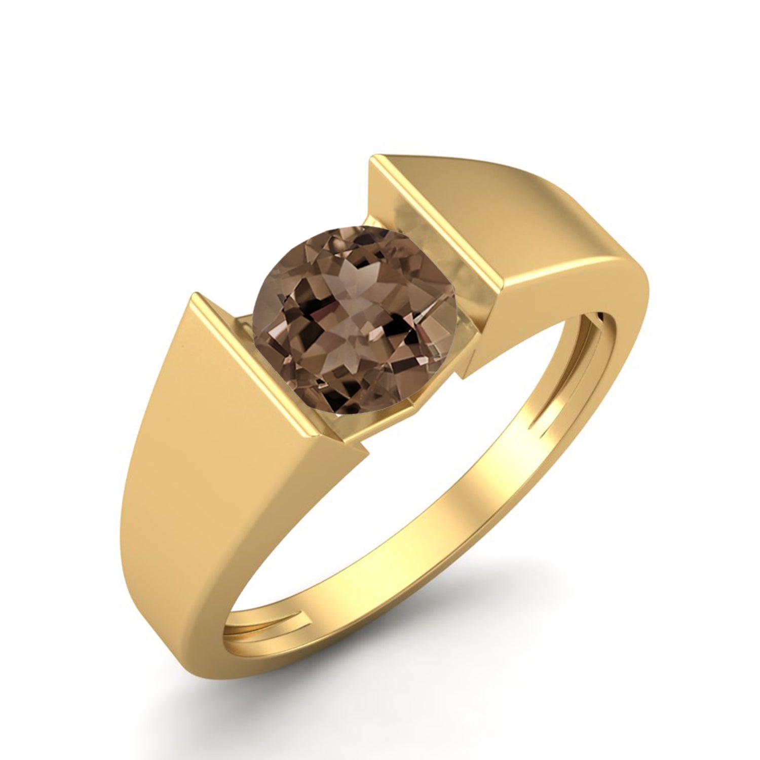 Smoky Quartz 0.75 Ct Round Modern Bezel Set Ring - 14K Yellow Gold