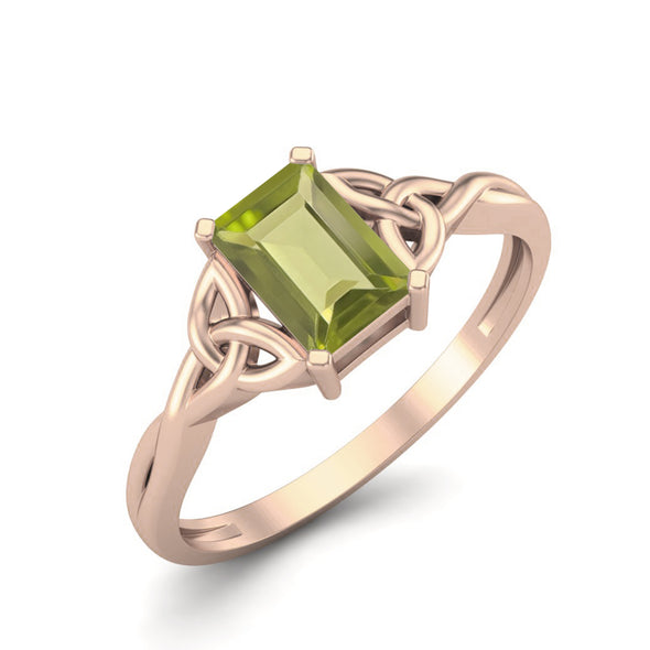 Octagon Shape Peridot Wedding Ring 925 Sterling Silver Solitaire Trinity Knot Promise Ring