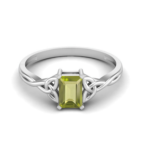 Octagon Shape Peridot Wedding Ring 925 Sterling Silver Solitaire Trinity Knot Promise Ring