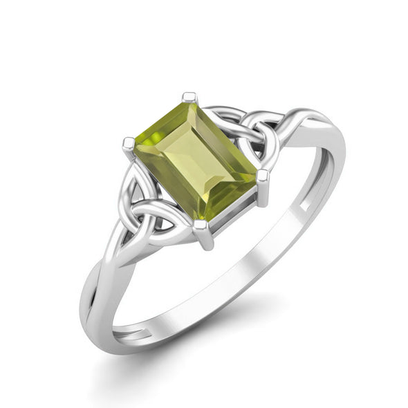 Octagon Shape Peridot Wedding Ring 925 Sterling Silver Solitaire Trinity Knot Promise Ring