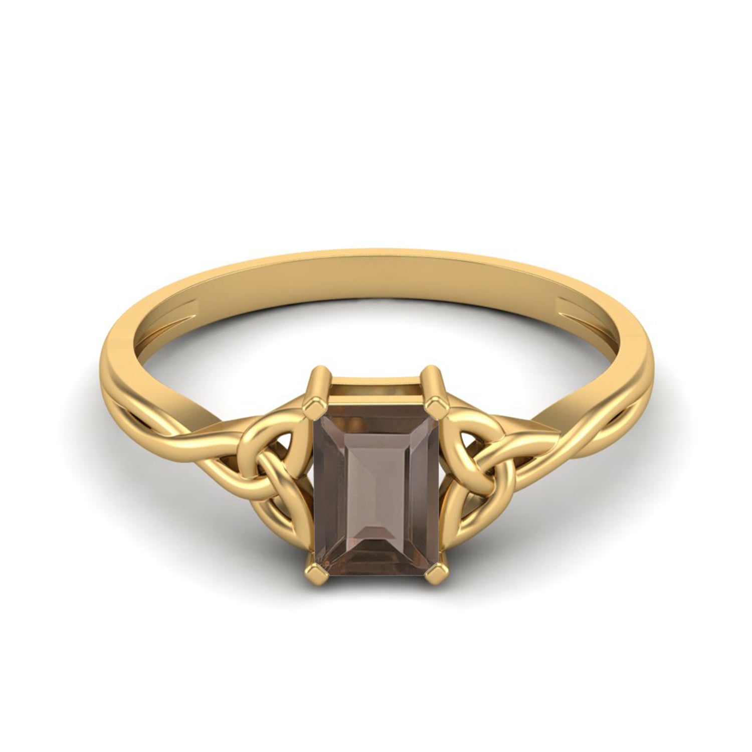 0.50 Ct Octagon Smoky Quartz Celtic Knot Ring - 14K Yellow Gold