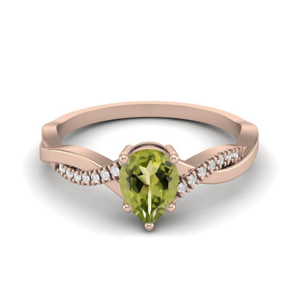 Pear Shaped Peridot Gemstone Ring 925 Sterling Silver Solitaire Anniversary Ring