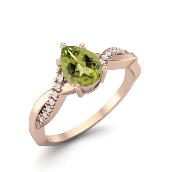 Pear Shaped Peridot Gemstone Ring 925 Sterling Silver Solitaire Anniversary Ring