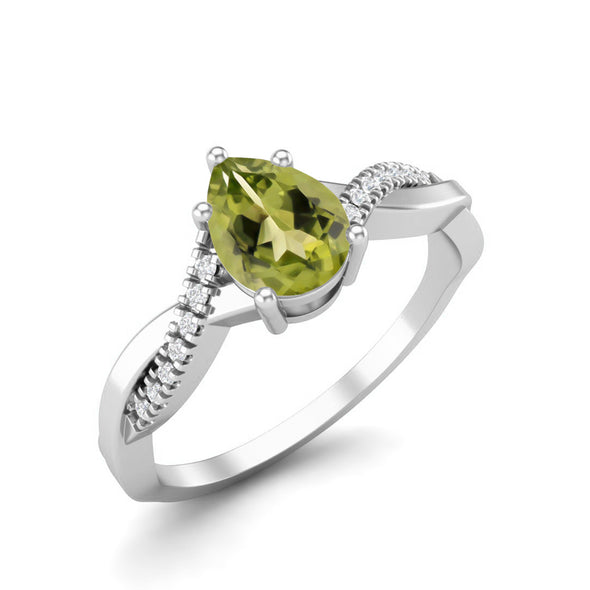 Pear Shaped Peridot Gemstone Ring 925 Sterling Silver Solitaire Anniversary Ring