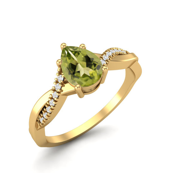 Pear Shaped Peridot Gemstone Ring 925 Sterling Silver Solitaire Anniversary Ring