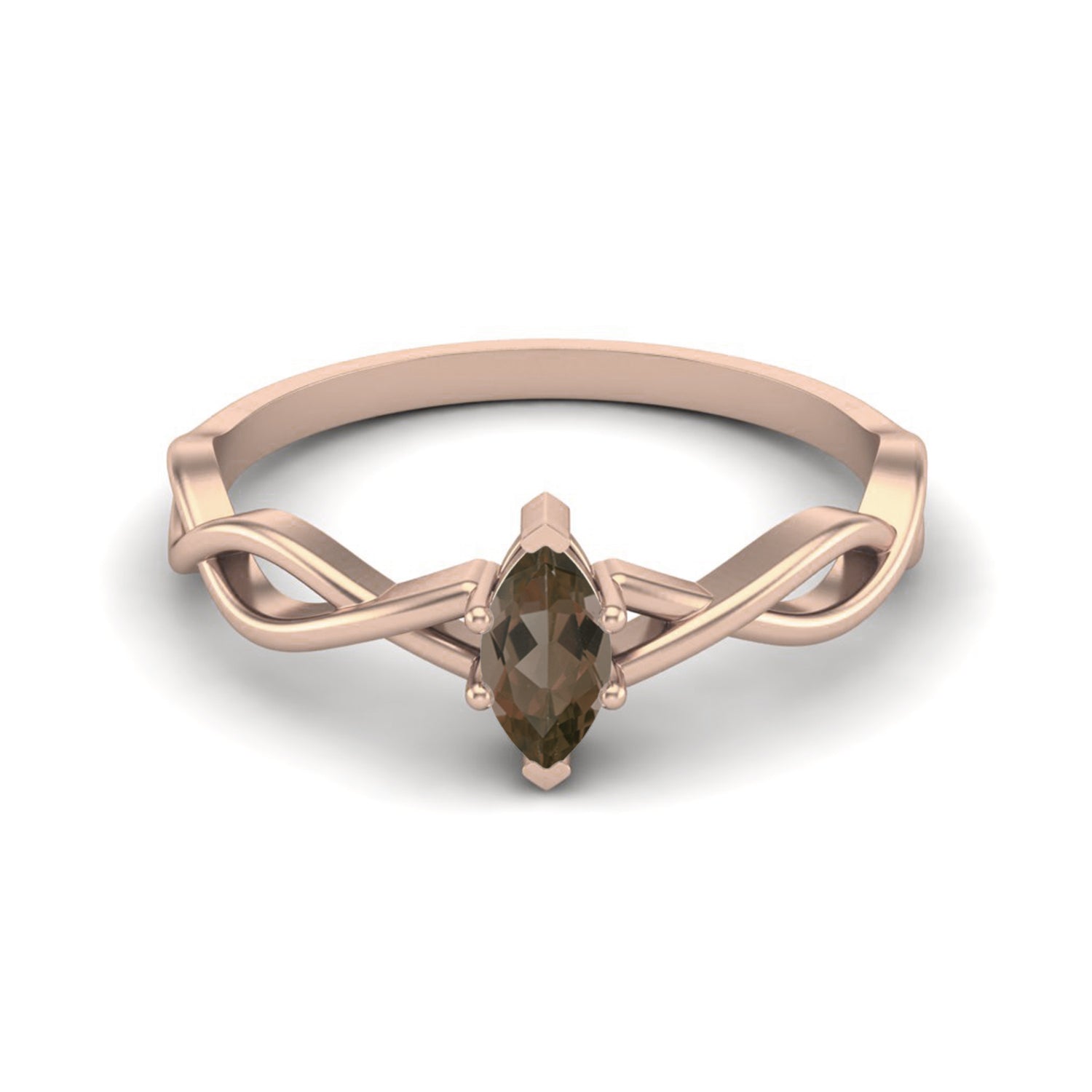 Smoky Quartz 0.30 Ct Marquise Celtic Inspired Ring – 14K Yellow Gold