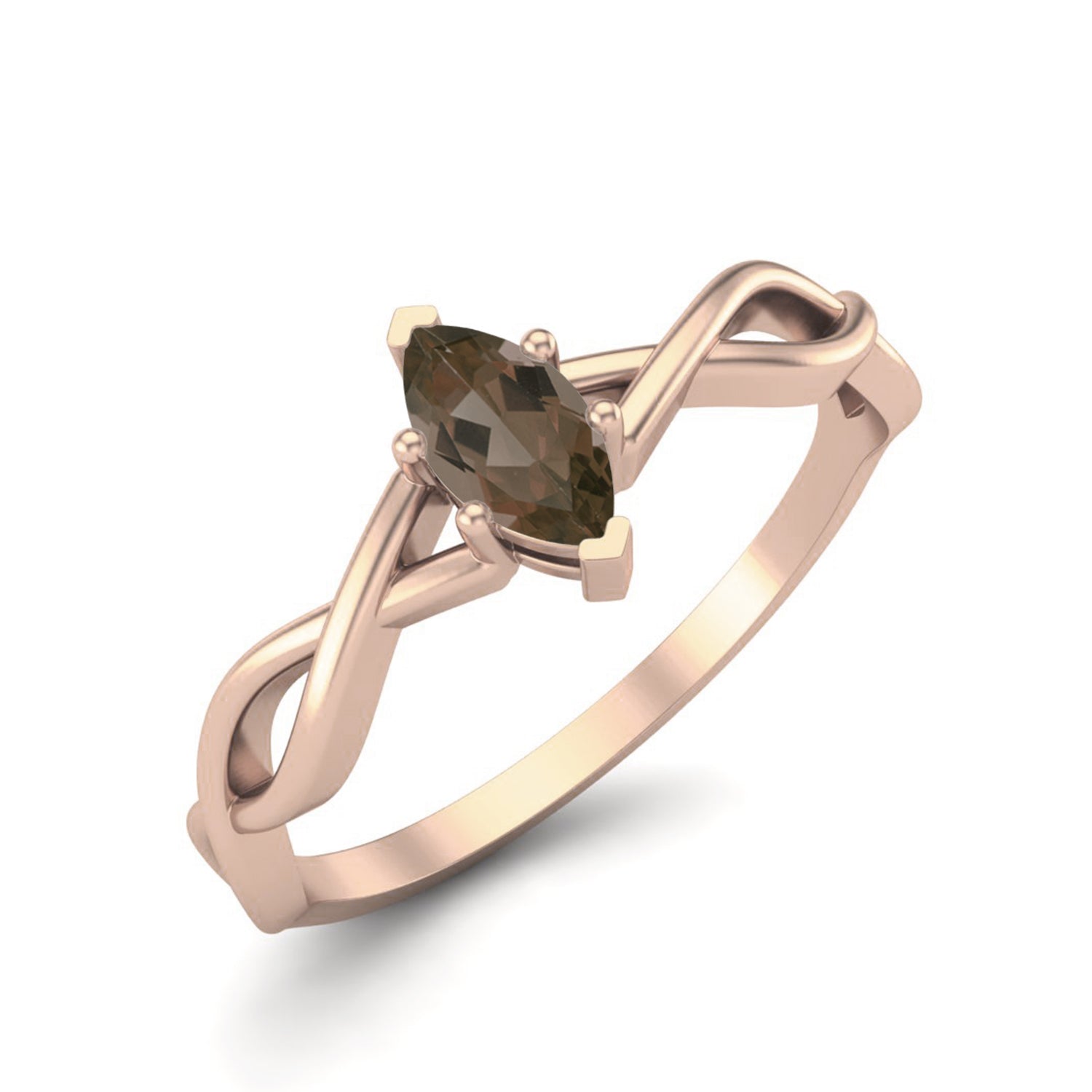 Smoky Quartz 0.30 Ct Marquise Celtic Inspired Ring – 14K Yellow Gold