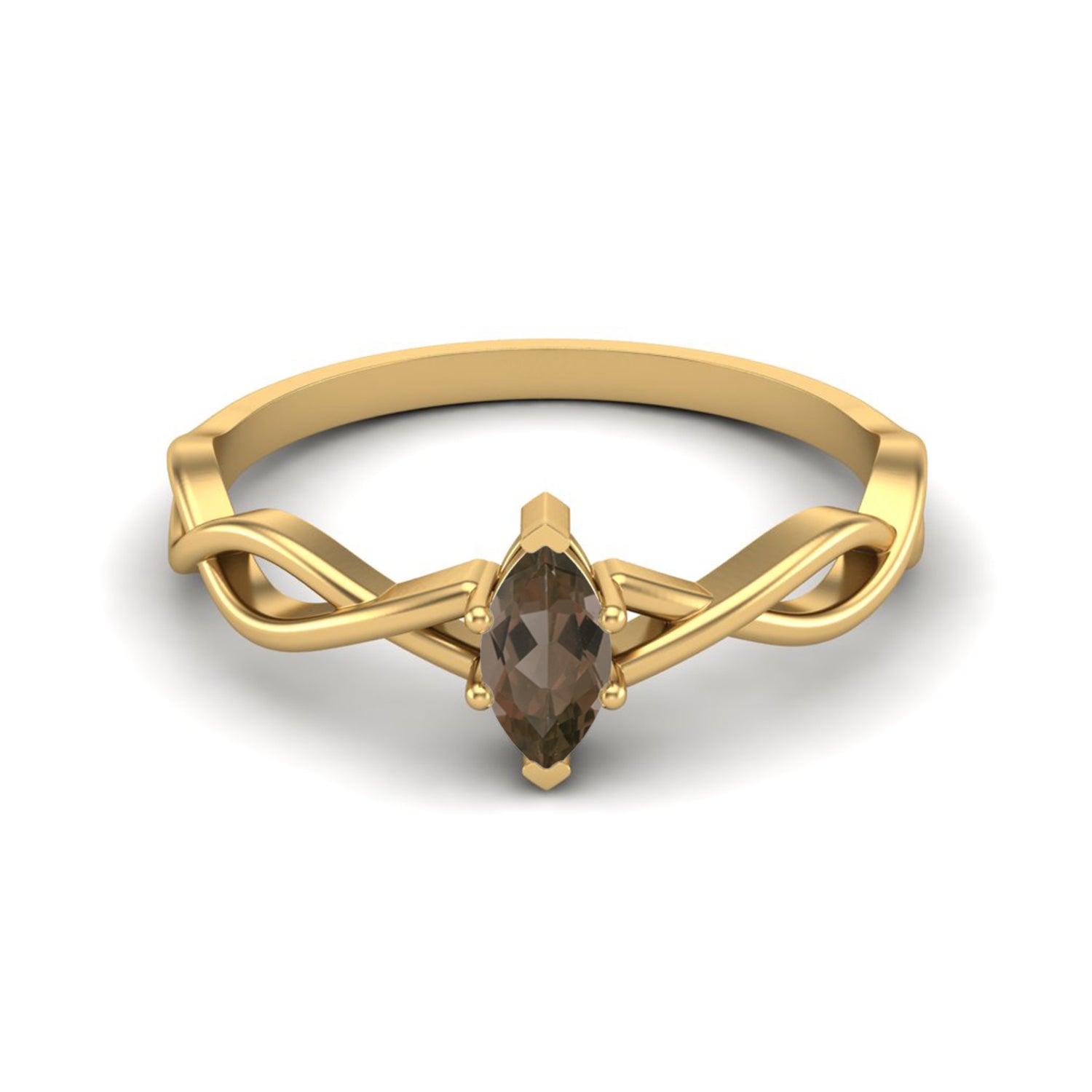 Smoky Quartz 0.30 Ct Marquise Celtic Inspired Ring – 14K Yellow Gold