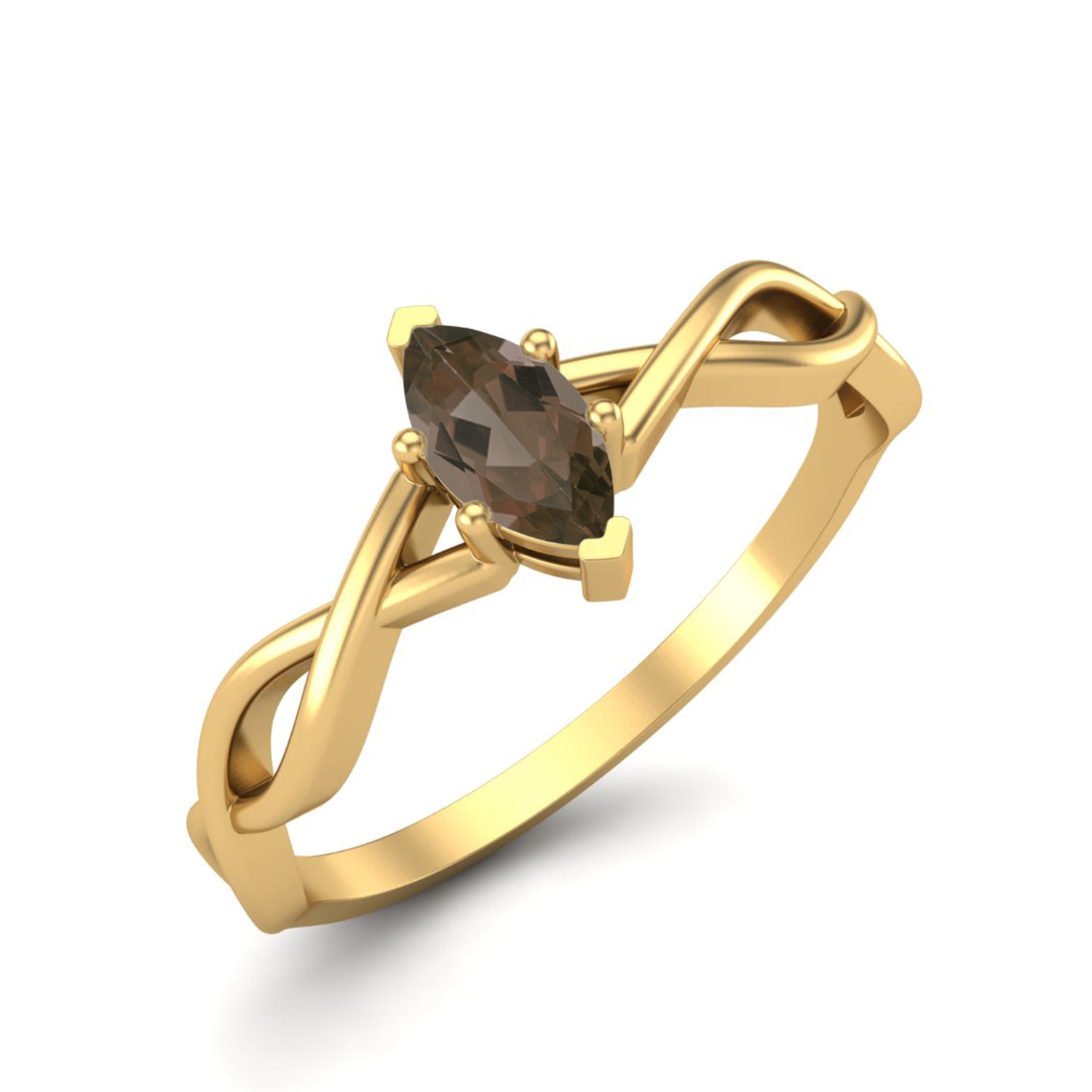 Smoky Quartz 0.30 Ct Marquise Celtic Inspired Ring – 14K Yellow Gold