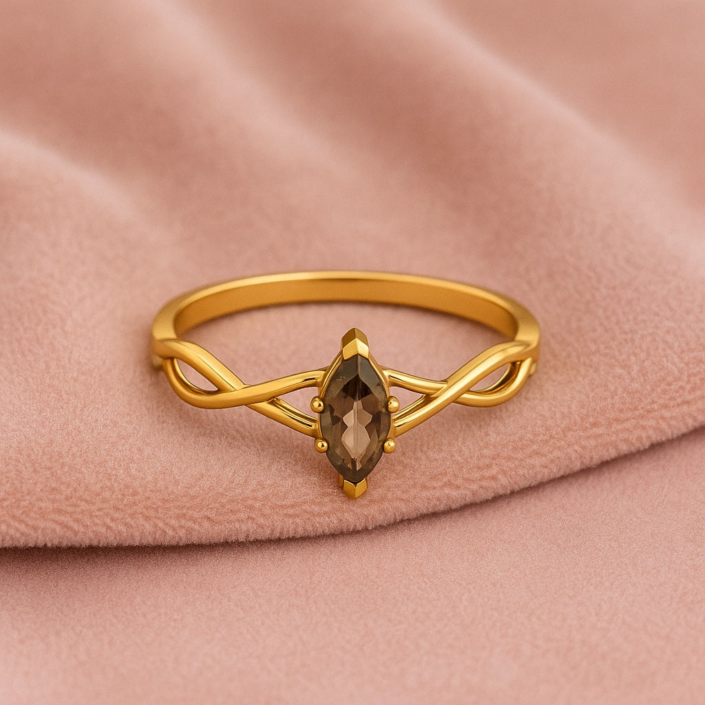 Smoky Quartz 0.30 Ct Marquise Celtic Inspired Ring – 14K Yellow Gold