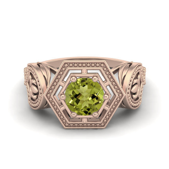 6MM Peridot Gemstone Ring 925 Sterling Silver Solitaire Hexagon Shape Geometric Wedding Ring