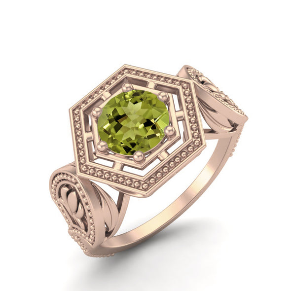 6MM Peridot Gemstone Ring 925 Sterling Silver Solitaire Hexagon Shape Geometric Wedding Ring