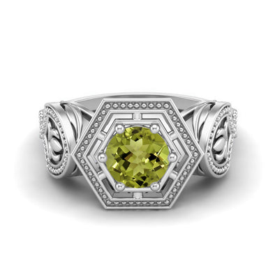 6MM Peridot Gemstone Ring 925 Sterling Silver Solitaire Hexagon Shape Geometric Wedding Ring
