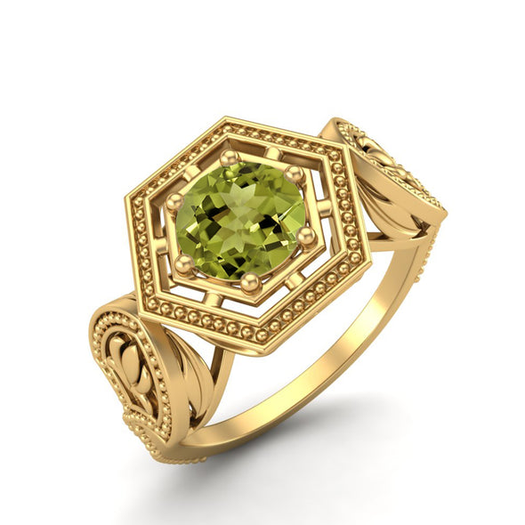 6MM Peridot Gemstone Ring 925 Sterling Silver Solitaire Hexagon Shape Geometric Wedding Ring