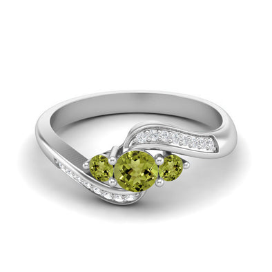 Natural Peridot Gemstone Ring 925 Sterling Silver Three Stone Bypass Wedding Ring