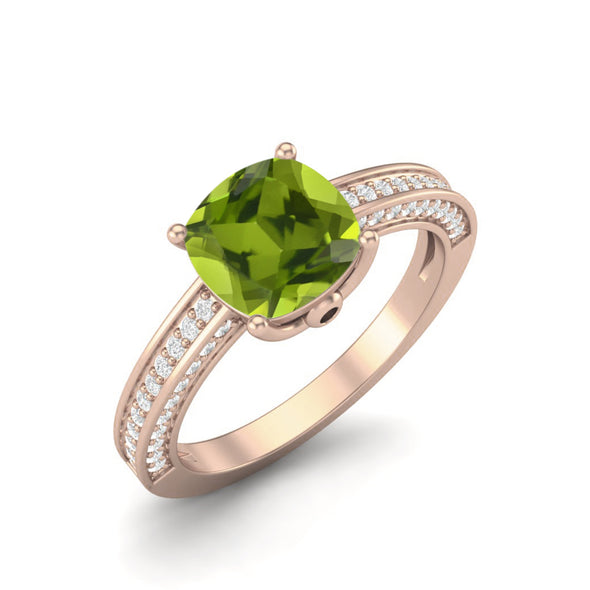 Cushion Shaped Green Peridot Wedding Ring 925 Sterling Silver Solitaire Engagement Ring