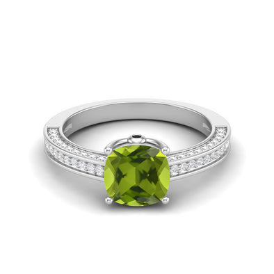 Cushion Shaped Green Peridot Wedding Ring 925 Sterling Silver Solitaire Engagement Ring