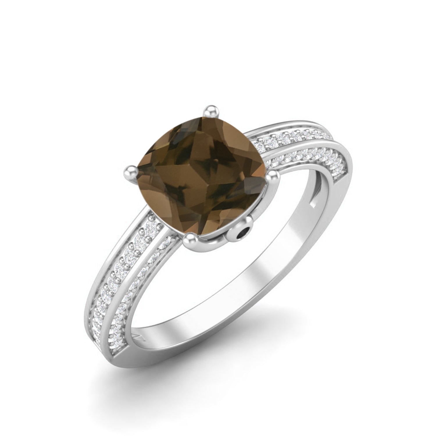 Smoky Quartz 2.05 Ct Cushion Pavé Split Shank Ring – 14K Yellow Gold
