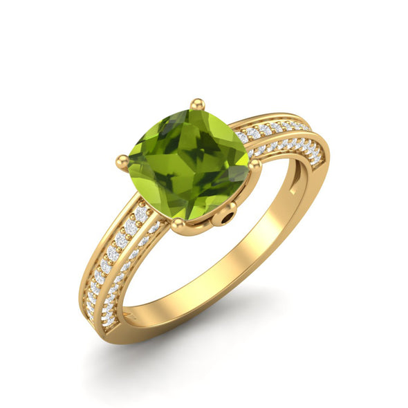 Cushion Shaped Green Peridot Wedding Ring 925 Sterling Silver Solitaire Engagement Ring