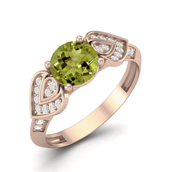 1.11 Ctw Round Shape Peridot Gemstone 925 Sterling Silver Solitaire Bridal Vine Leaf Ring