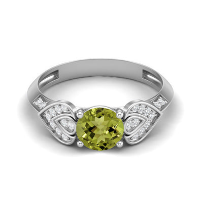 1.11 Ctw Round Shape Peridot Gemstone 925 Sterling Silver Solitaire Bridal Vine Leaf Ring