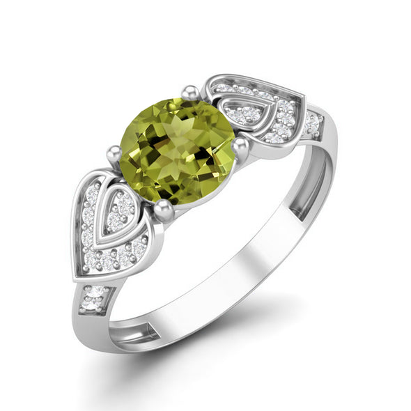 1.11 Ctw Round Shape Peridot Gemstone 925 Sterling Silver Solitaire Bridal Vine Leaf Ring