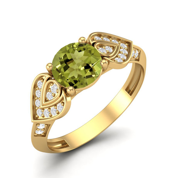 1.11 Ctw Round Shape Peridot Gemstone 925 Sterling Silver Solitaire Bridal Vine Leaf Ring