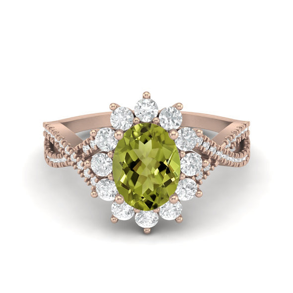 Princess Diana Oval Shape Peridot Gemstone Ring 925 Sterling Silver Solitaire Wedding Ring