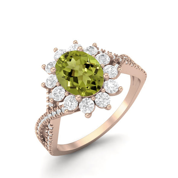 Princess Diana Oval Shape Peridot Gemstone Ring 925 Sterling Silver Solitaire Wedding Ring