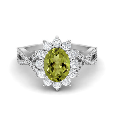 Princess Diana Oval Shape Peridot Gemstone Ring 925 Sterling Silver Solitaire Wedding Ring
