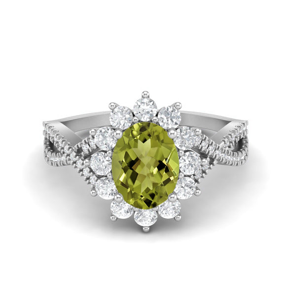 Princess Diana Oval Shape Peridot Gemstone Ring 925 Sterling Silver Solitaire Wedding Ring