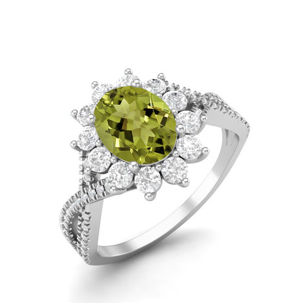 Princess Diana Oval Shape Peridot Gemstone Ring 925 Sterling Silver Solitaire Wedding Ring