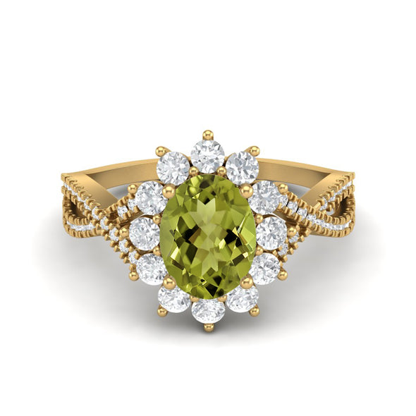 Princess Diana Oval Shape Peridot Gemstone Ring 925 Sterling Silver Solitaire Wedding Ring