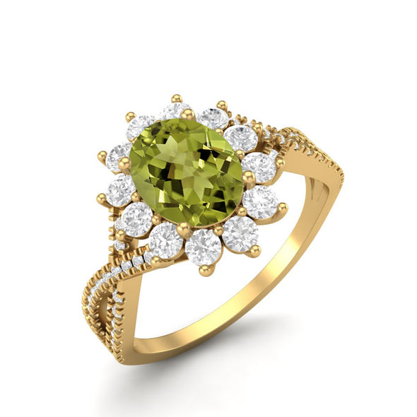 Princess Diana Oval Shape Peridot Gemstone Ring 925 Sterling Silver Solitaire Wedding Ring