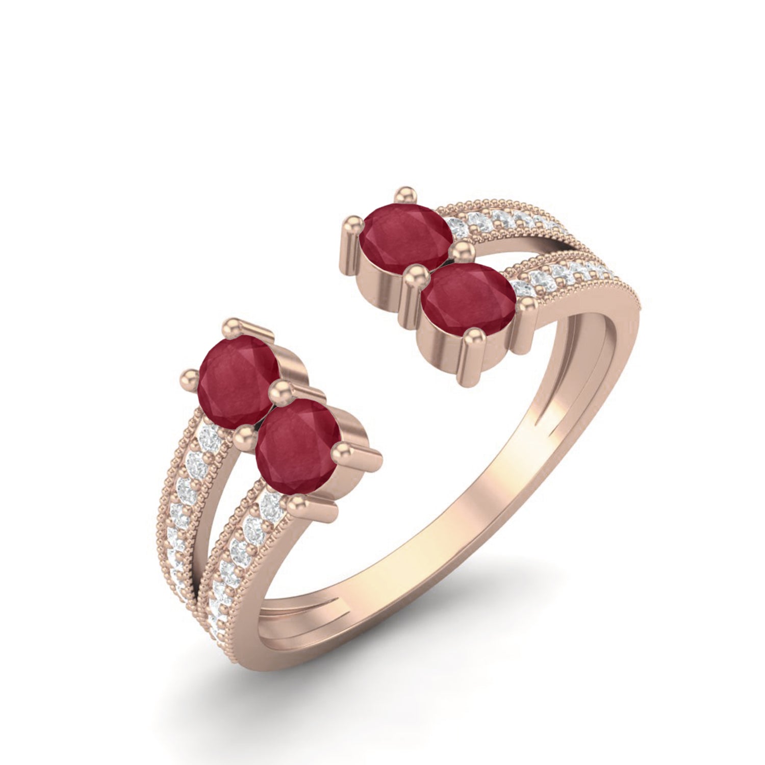 Ruby 0.40 Ct Round Double Pair Split Band Ring – 14k  Yellow Gold