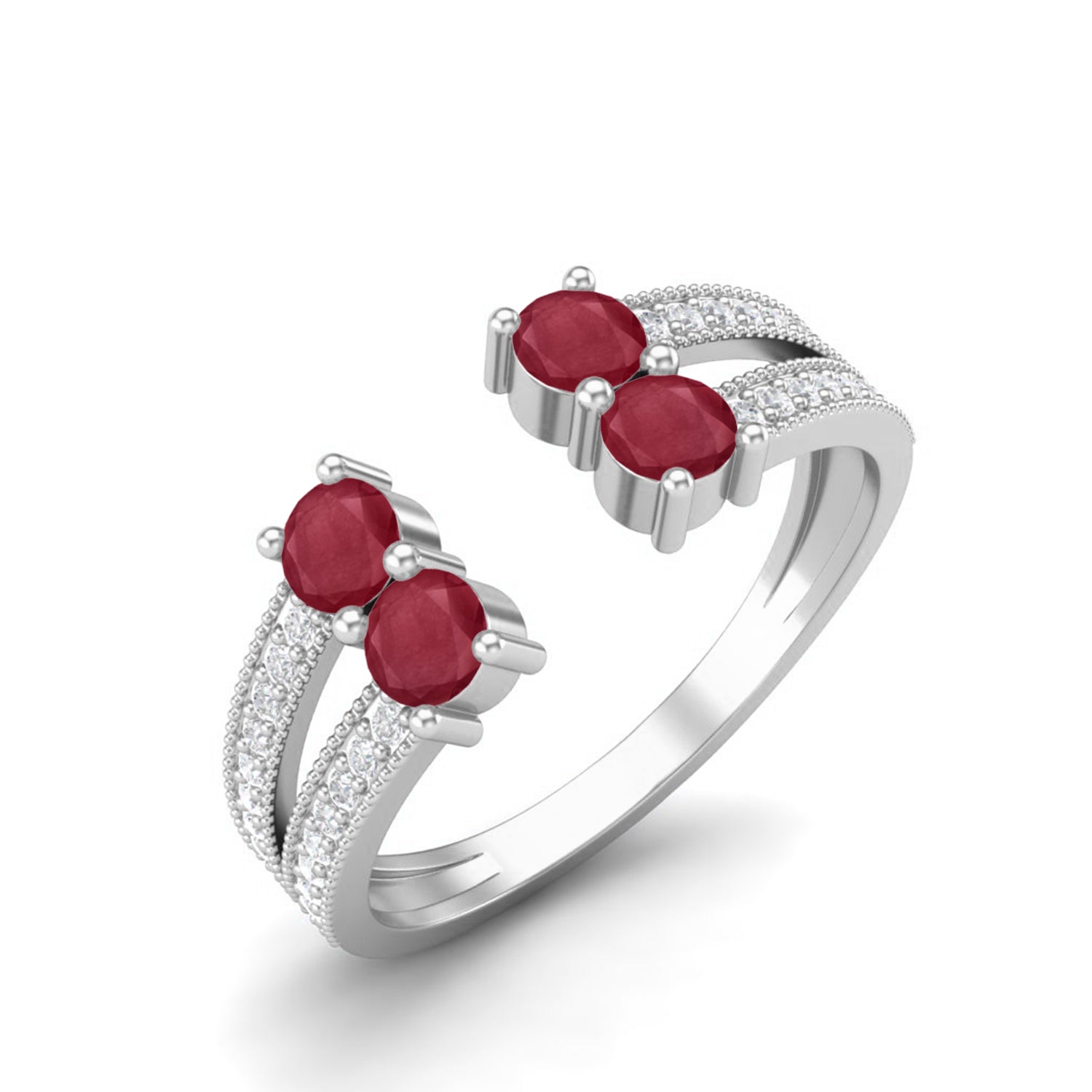 Ruby 0.40 Ct Round Double Pair Split Band Ring – 14k  Yellow Gold