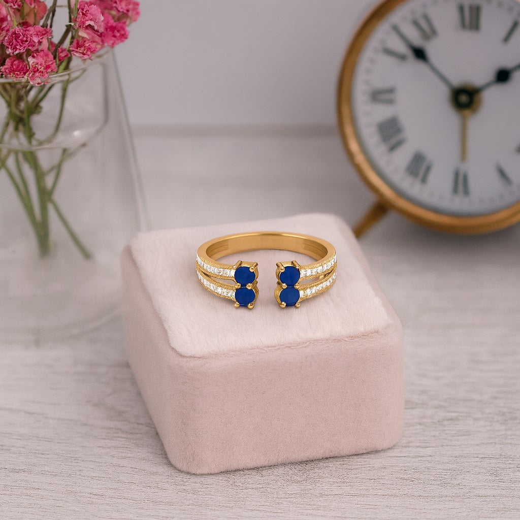 Blue Sapphire 0.40 Ct Round Open Band Ring - 14K Yellow Gold