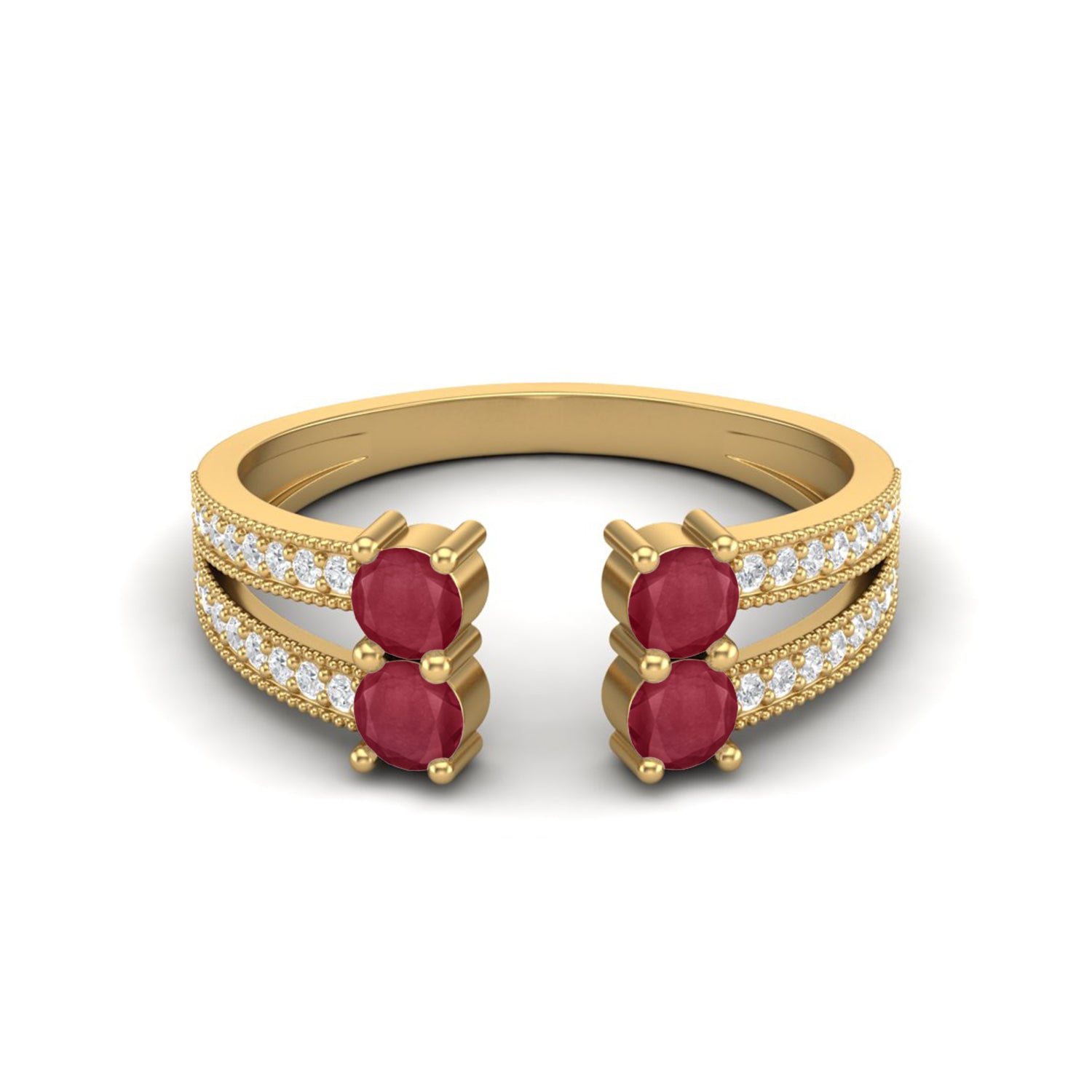 Ruby 0.40 Ct Round Double Pair Split Band Ring – 14k  Yellow Gold