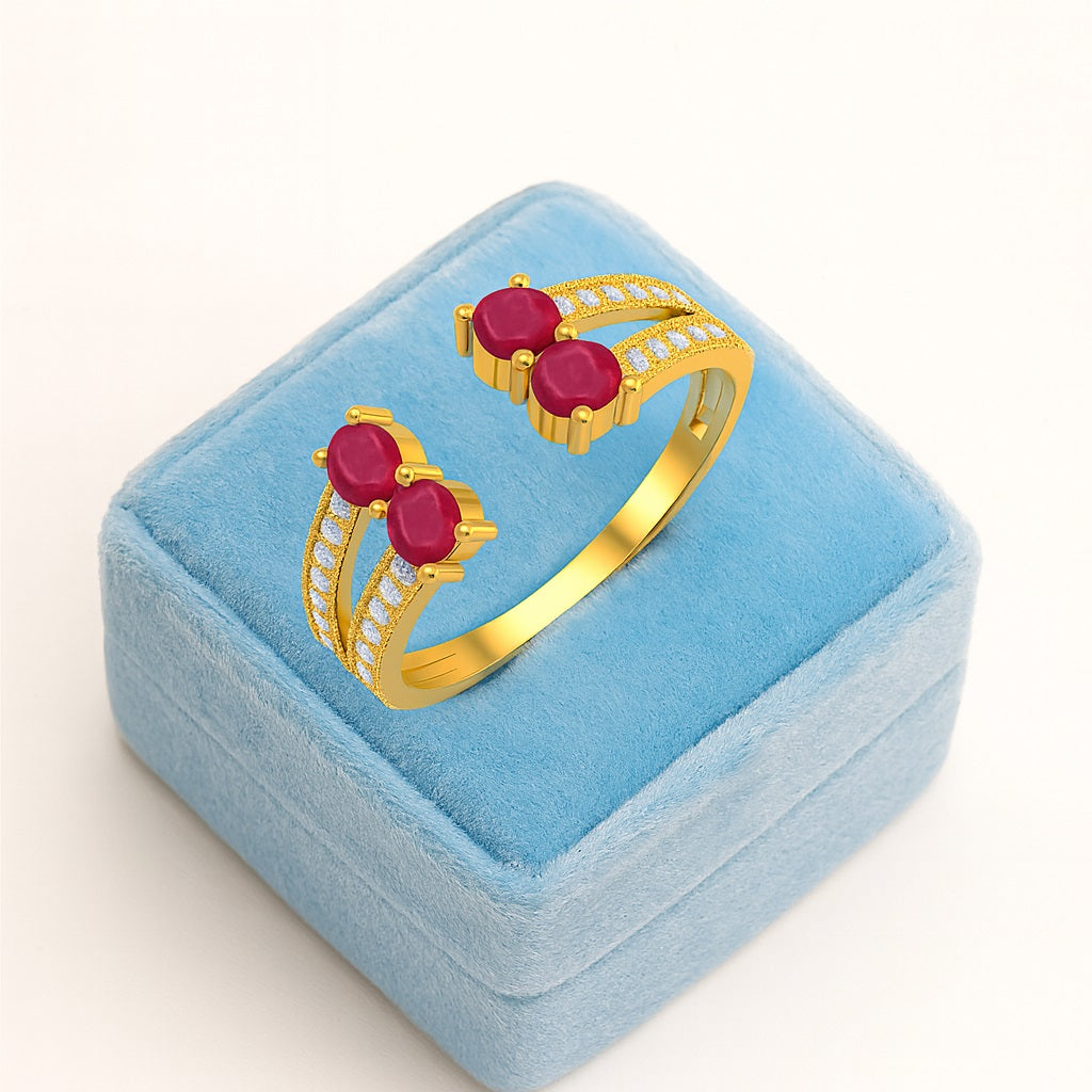Ruby 0.40 Ct Round Double Pair Split Band Ring – 14k  Yellow Gold